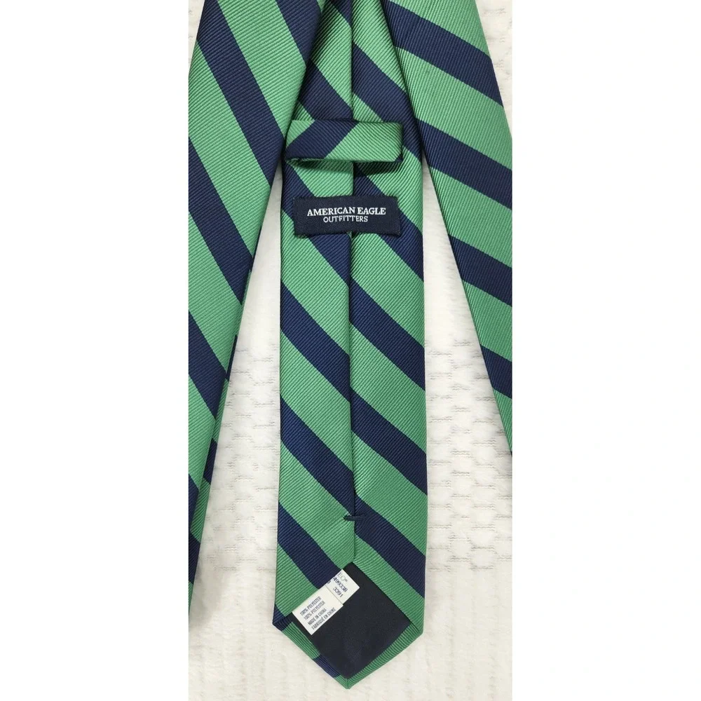 American Eagle Outfitters AEO Mens Blue Green Striped Polyester Necktie 1037